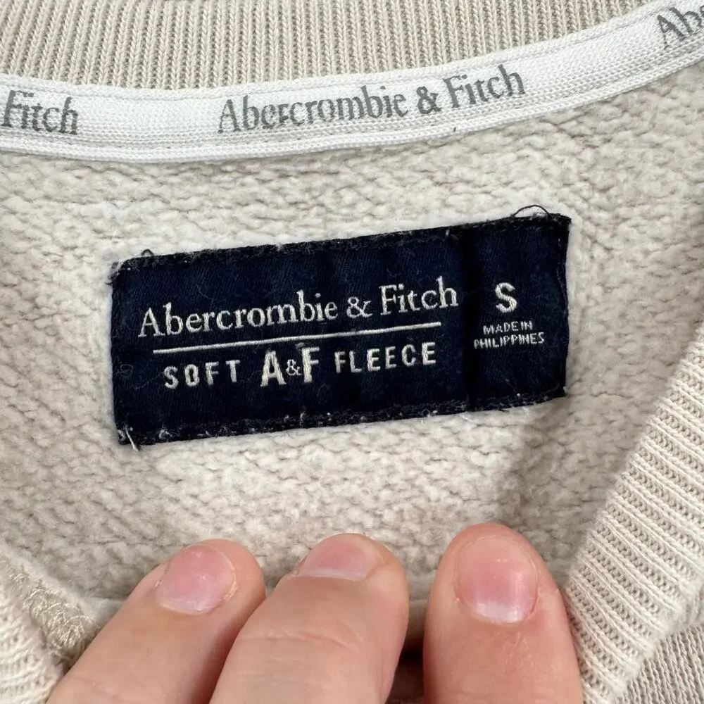 Abercrombie‎ & Fitch Soft A&F Fleece Sweatershirt Mens SM Cream Crew Neck Casual